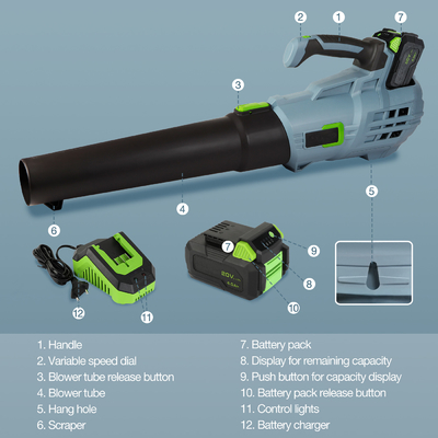 ব্যাটারি এবং চার্জার সহ 16000RPM 60Hz ওয়্যারলেস এয়ার ব্লোয়ার কর্ডলেস লিফ ব্লোয়ার