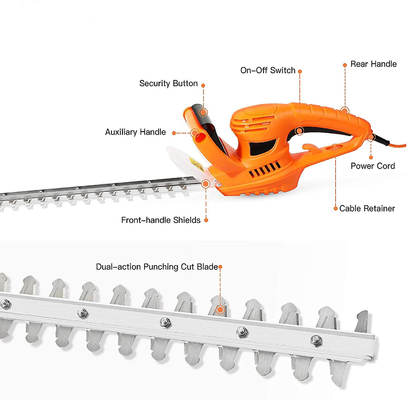 500W 510mm ব্লেড বৈদ্যুতিক গার্ডেন হেজ এবং শাখা কাটার ABS কেস